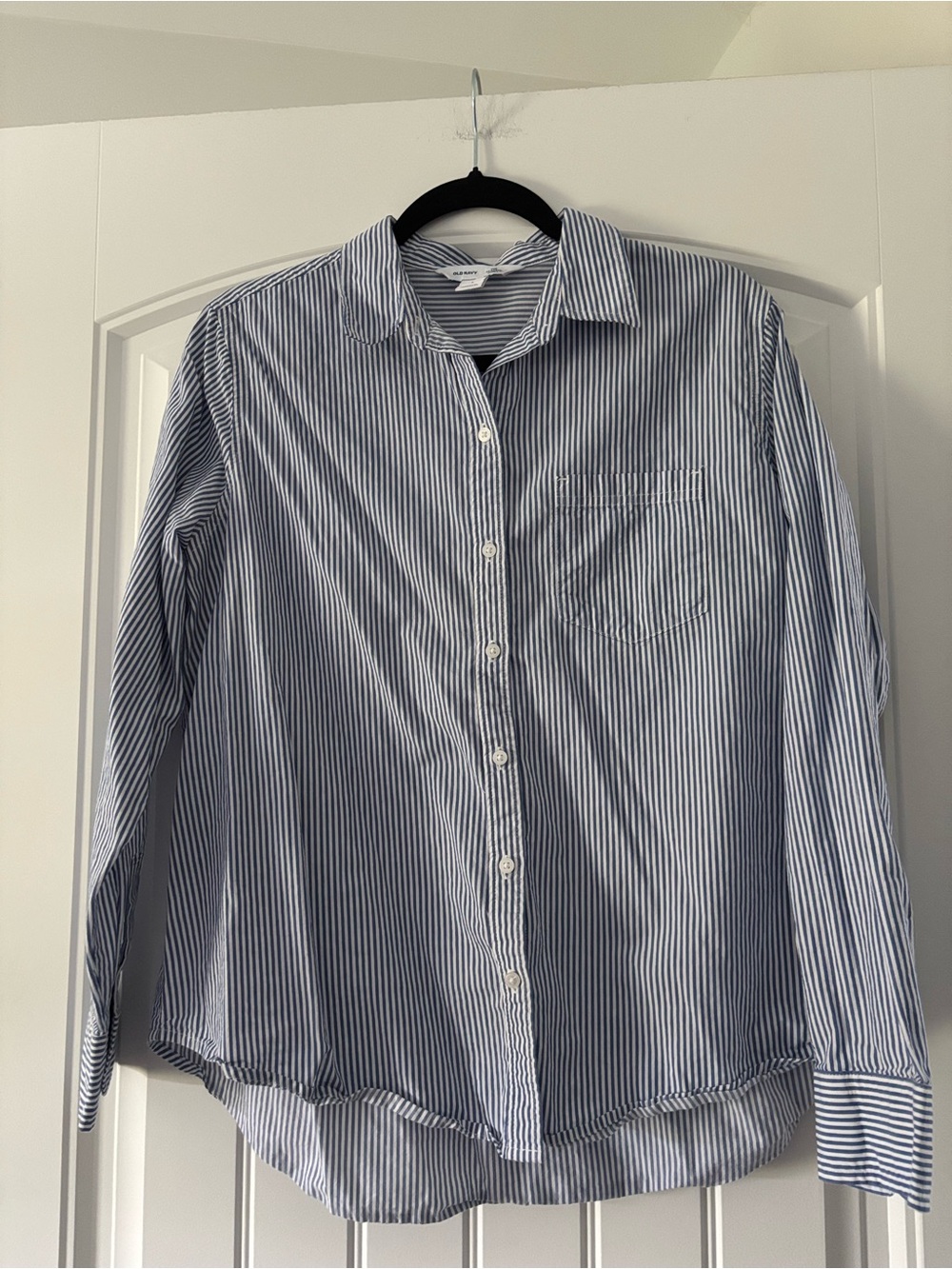 Old Navy Navy and White Vertical Stripe Button-Down Shirt